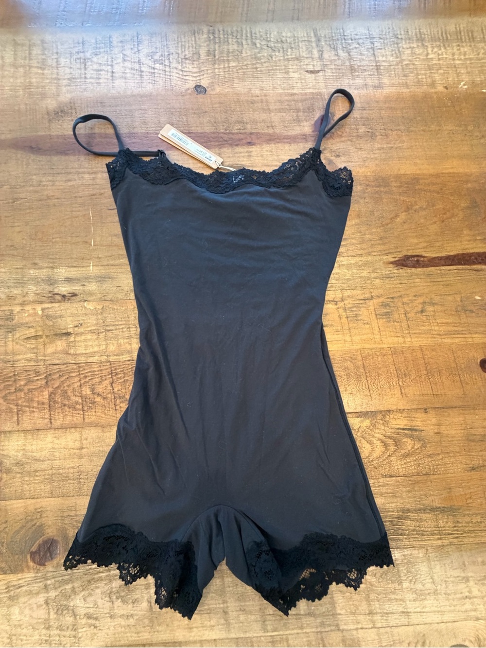 SKIMS Black Lace-Trim Camisole Onesie